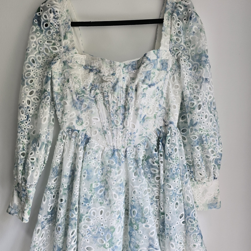 Bardot Lila Corset Top Blue and White Lace Dress